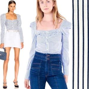 VERONICA BEARD Frankie Blouse Puff Sleeve Shirt Victorian Blue White Stripe 6